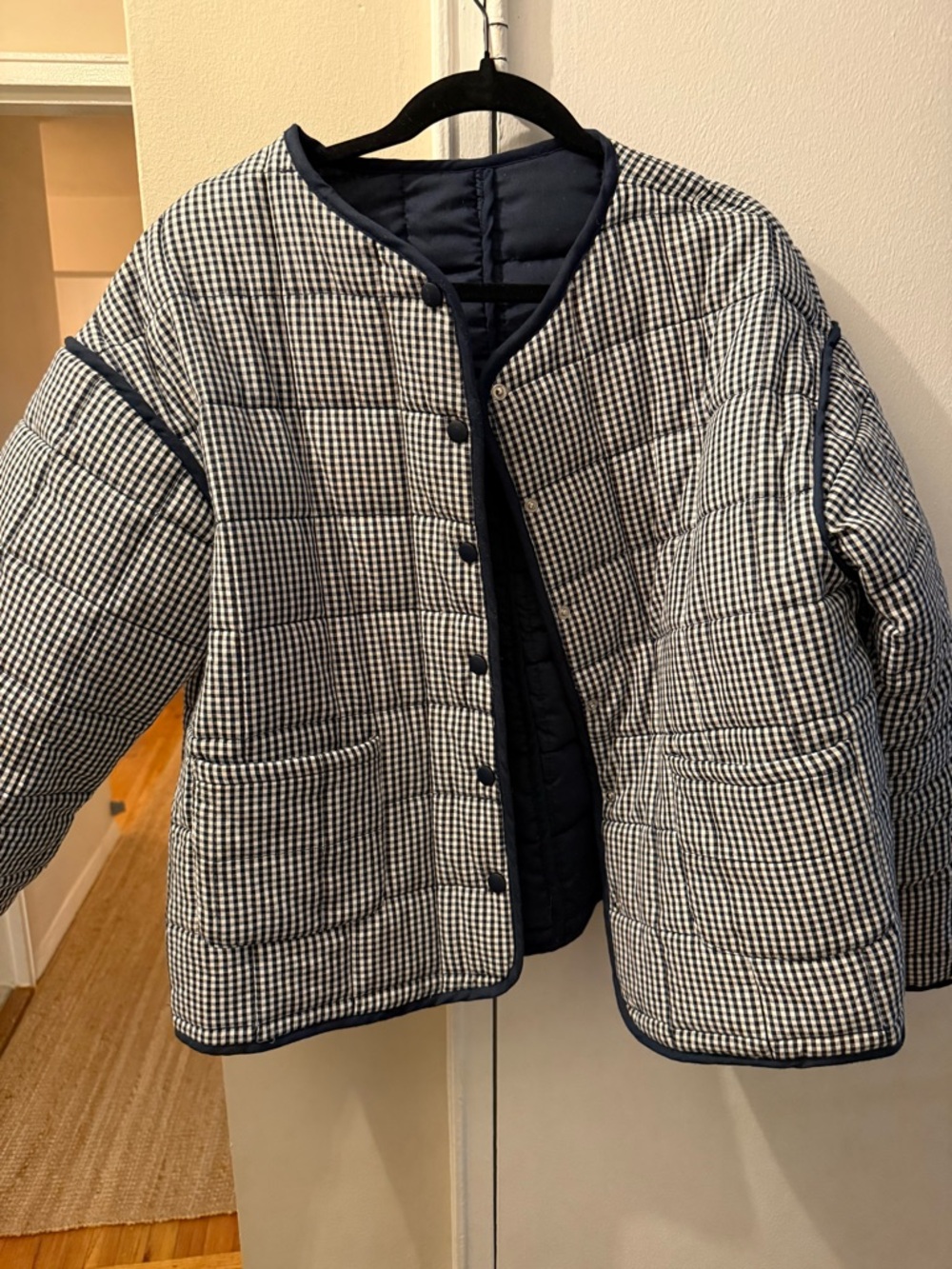 Madison Mathews - Quilted Gingham Jacket - Navy/White